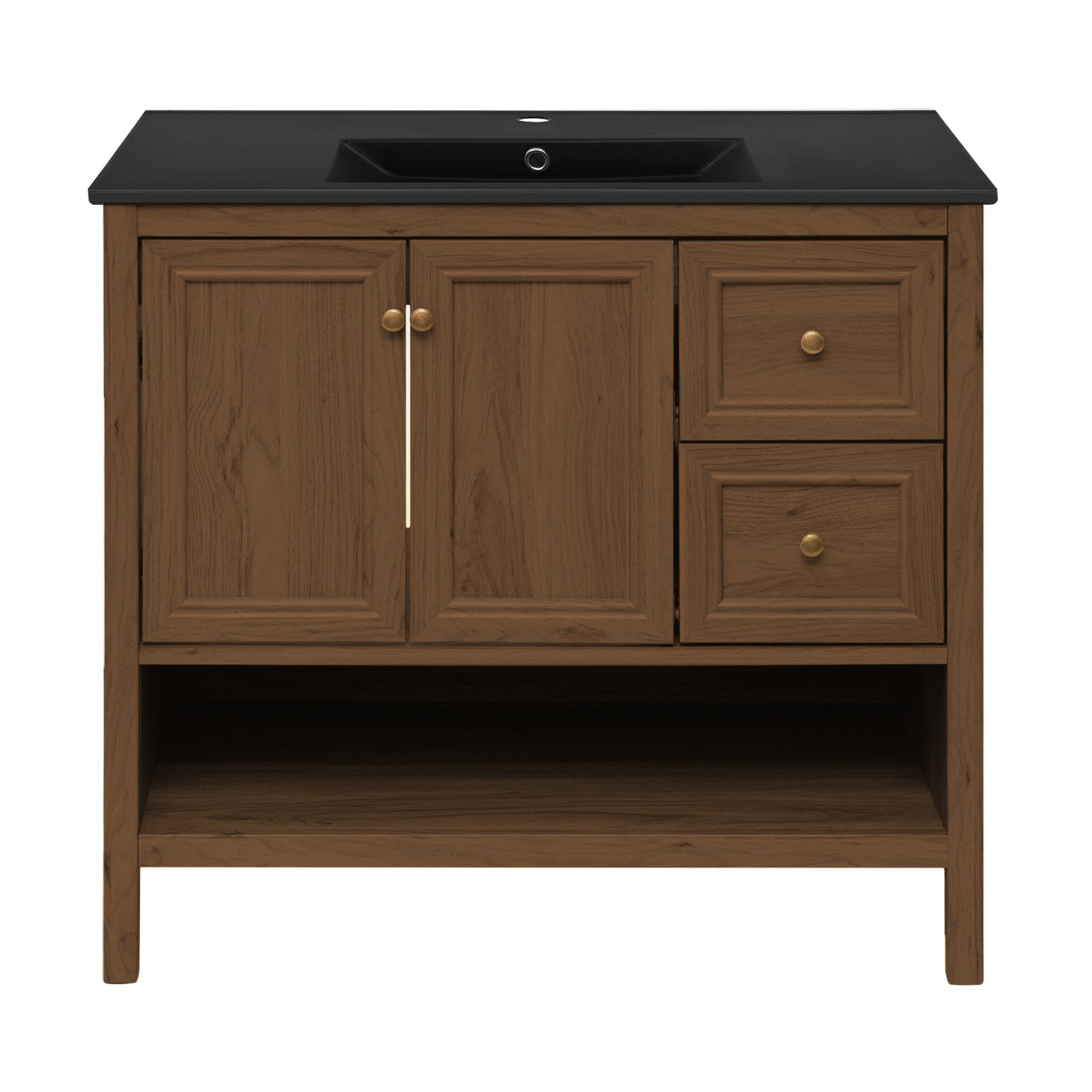 Swiss Madison, Chateau 36" Freestanding Bathroom Vanity in Brown Oak with Black Sink Top
