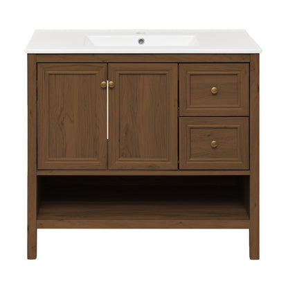Swiss Madison Chateau 36-inch freestanding bathroom vanity in Brown Oak — view 4