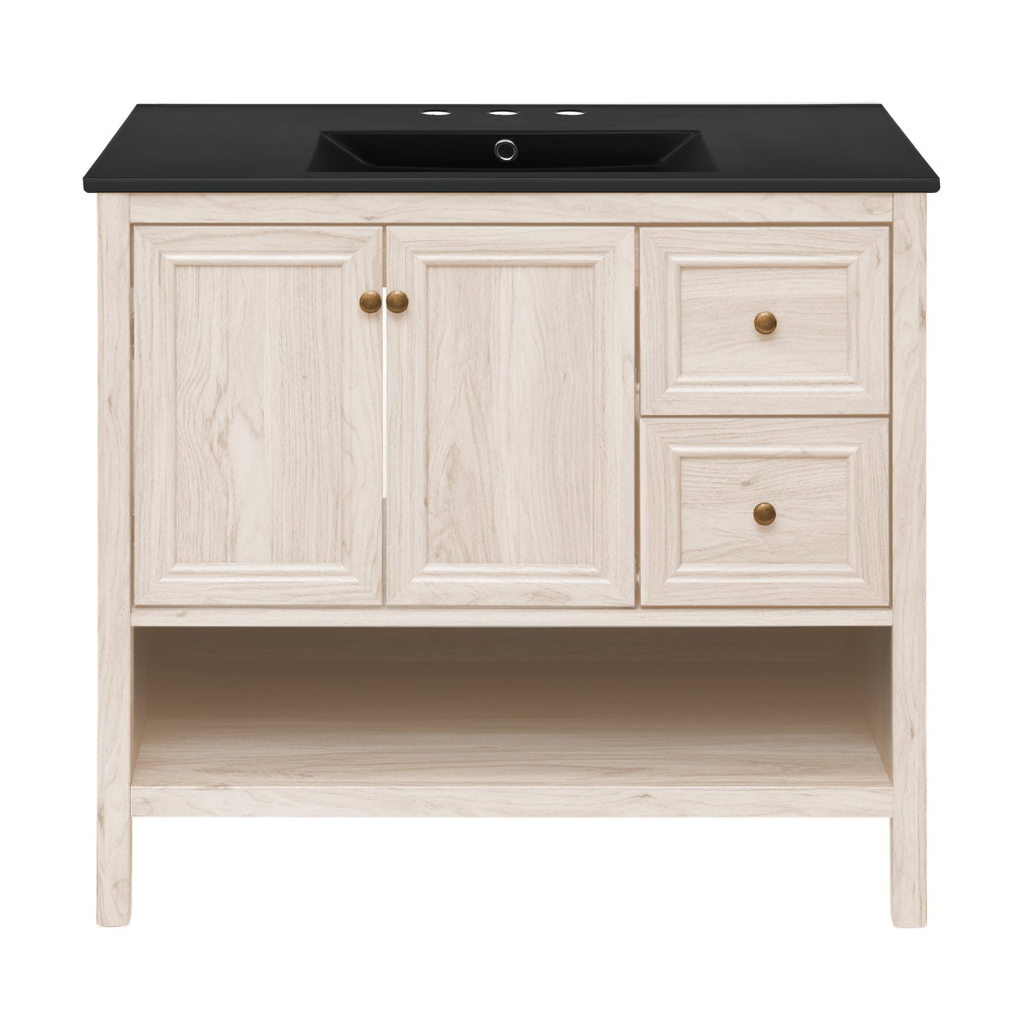 Swiss Madison, Chateau 36" Freestanding Bathroom Vanity in White Oak with Black 3-Hole Widespread Sink Top