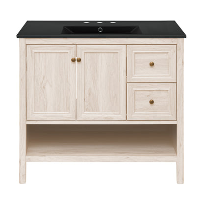 Swiss Madison, Chateau 36" Freestanding Bathroom Vanity in White Oak with Black 3-Hole Widespread Sink Top