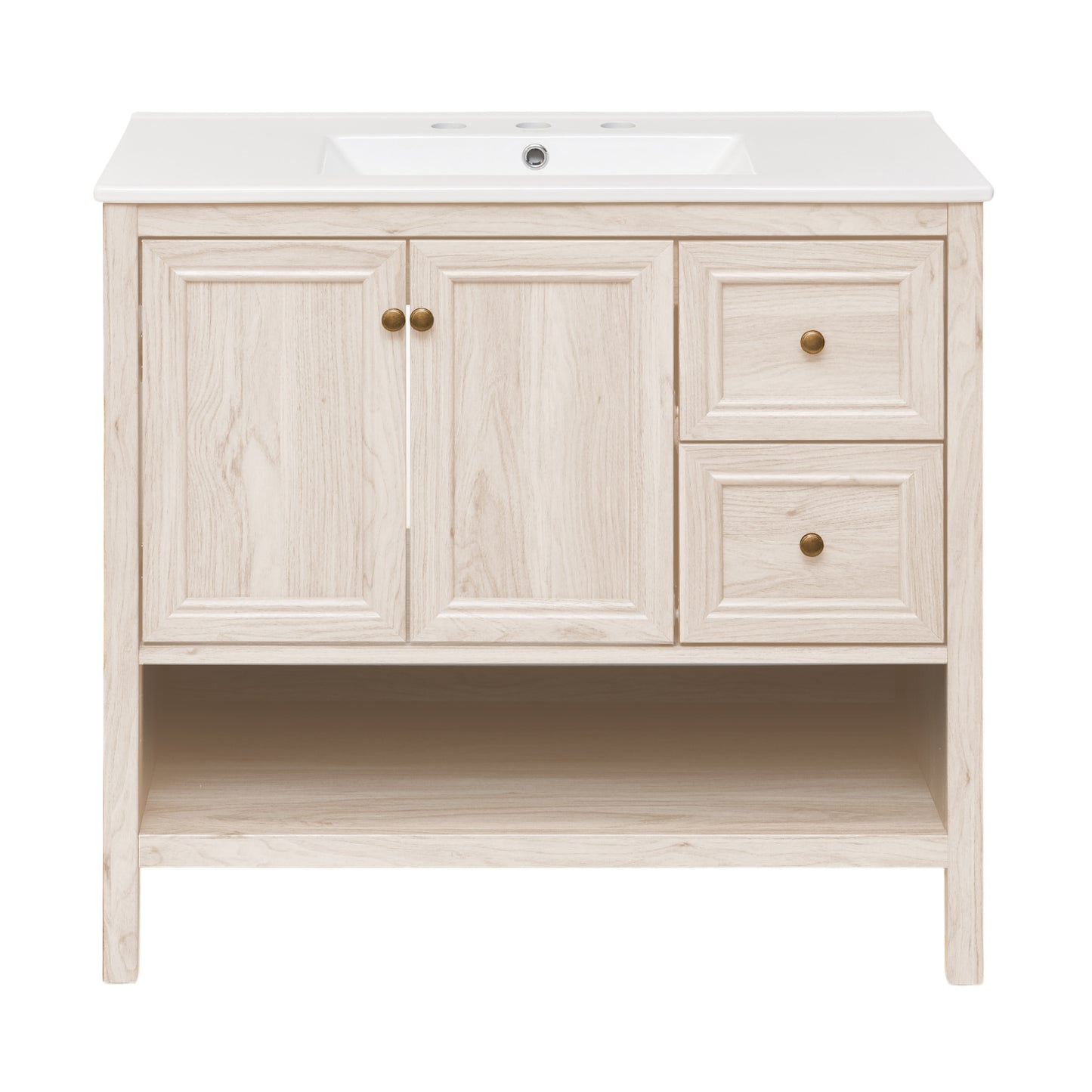 Swiss Madison, Chateau 36" Freestanding Bathroom Vanity in White Oak with 3-Hole Widespread Sink Top