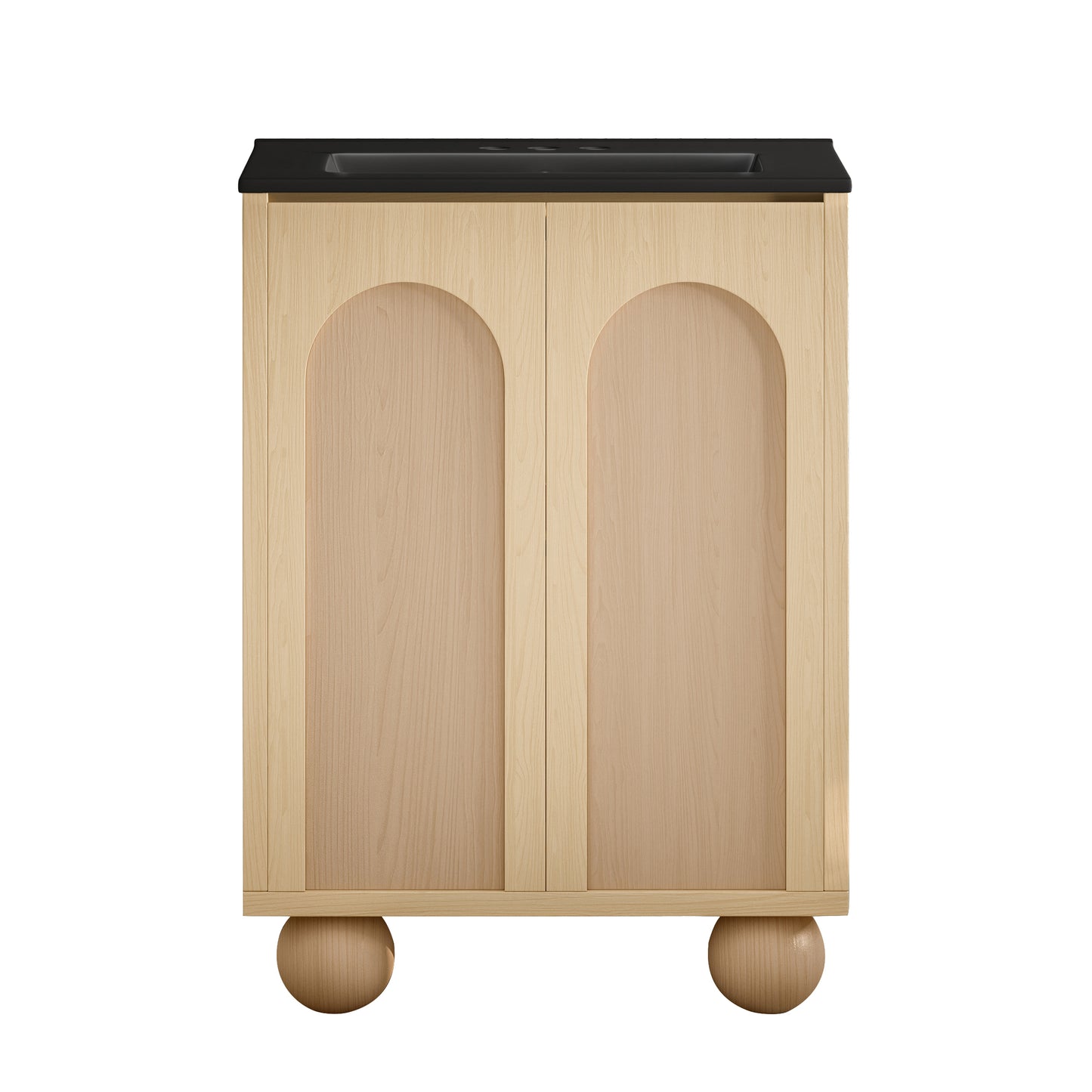 Swiss Madison, Plaisir II 24" Freestanding Bathroom Vanity in Natural Oak with Black 3-Hole Centerset Sink Top