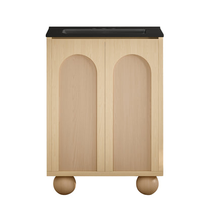 Swiss Madison, Plaisir II 24" Freestanding Bathroom Vanity in Natural Oak with Black 3-Hole Centerset Sink Top