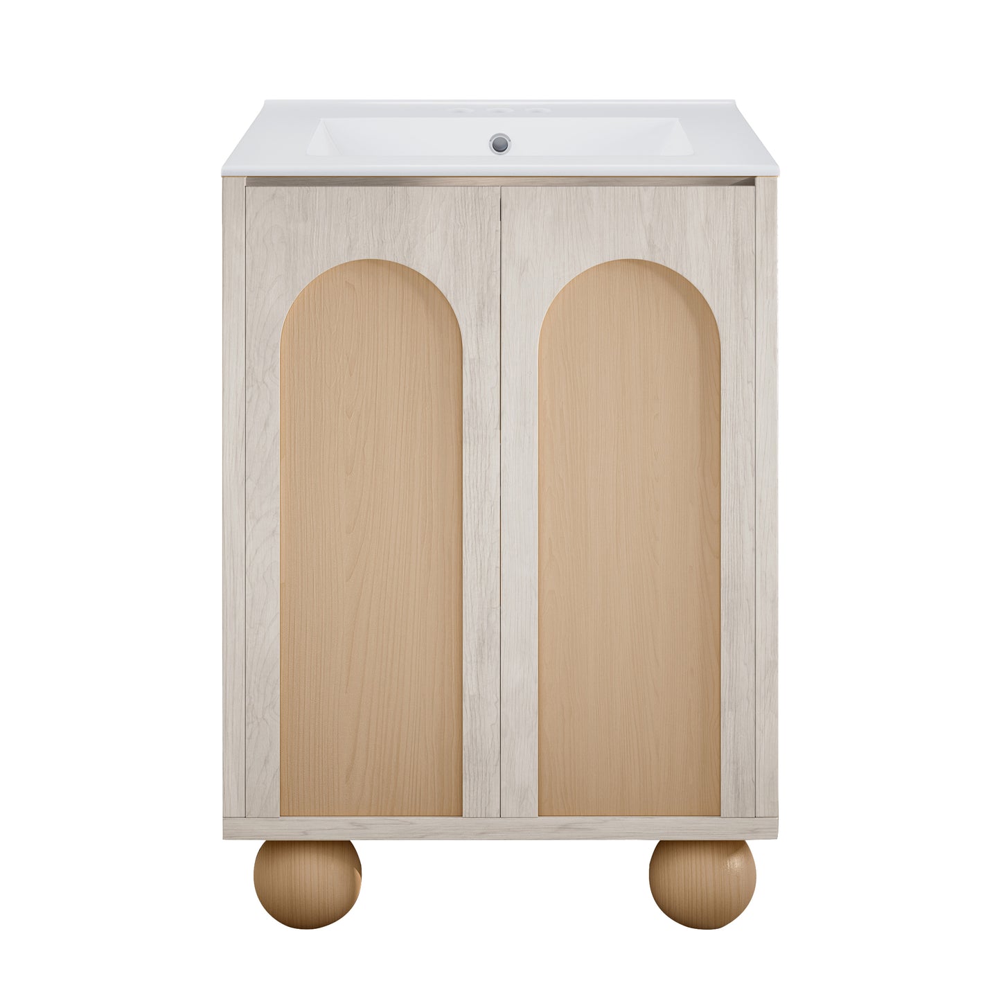 Swiss Madison, Plaisir II 24" Freestanding Bathroom Vanity in White Oak with 3-Hole Centerset Sink Top