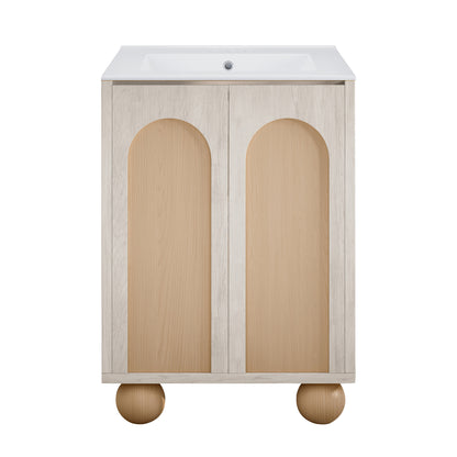 Swiss Madison, Plaisir II 24" Freestanding Bathroom Vanity in White Oak with 3-Hole Centerset Sink Top