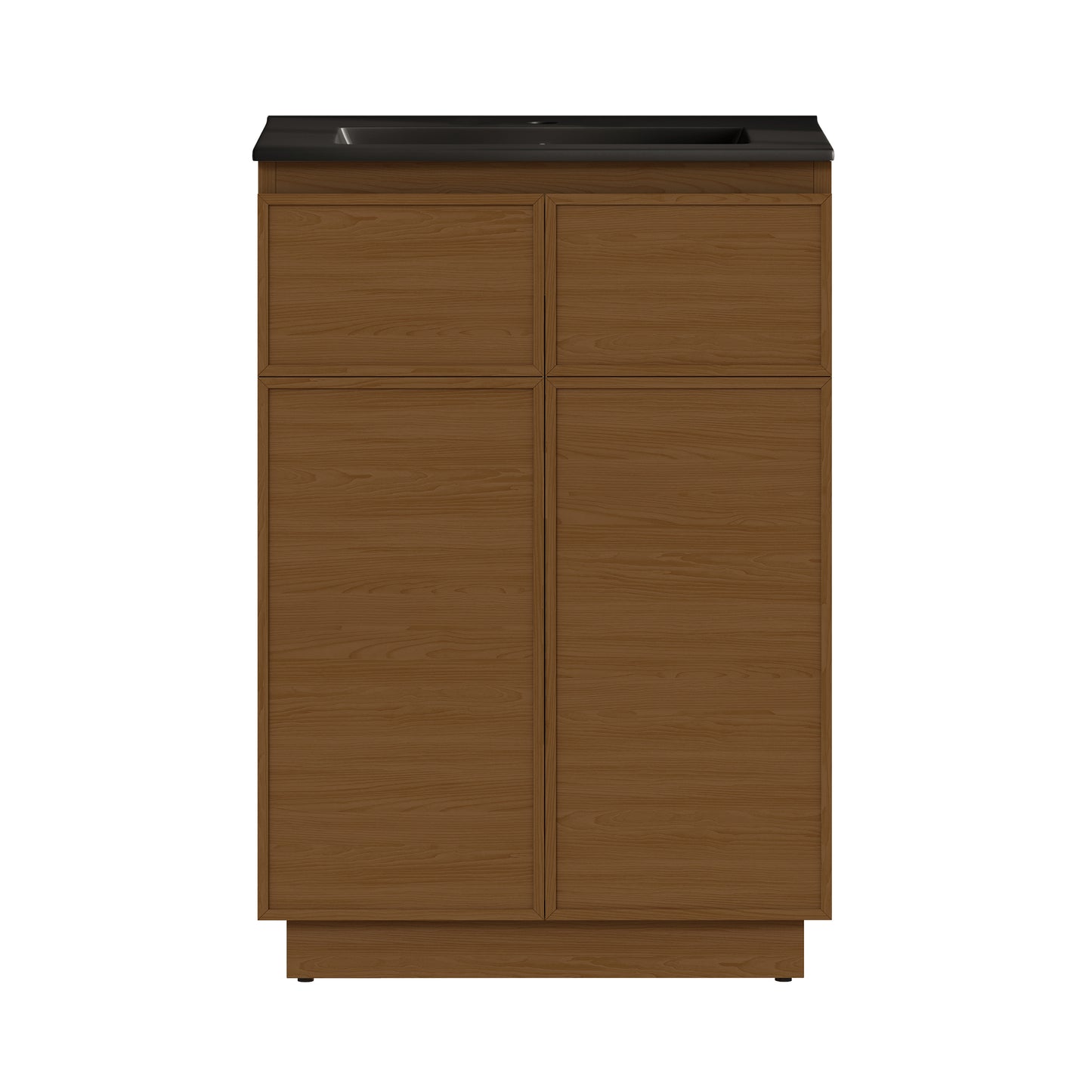 Swiss Madison, St. Tropez 24" Freestanding Bathroom Vanity in Brown Oak with Black Sink Top