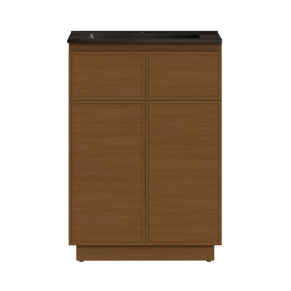 Swiss Madison, St. Tropez 24" Freestanding Bathroom Vanity in Brown Oak with Black Sink Top
