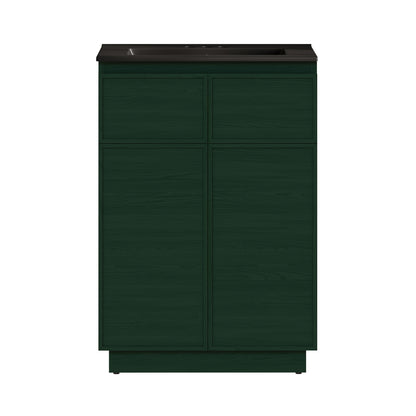 Swiss Madison, St. Tropez 24" Freestanding Bathroom Vanity in Green Oak with Black 3-Hole Centerset Sink Top