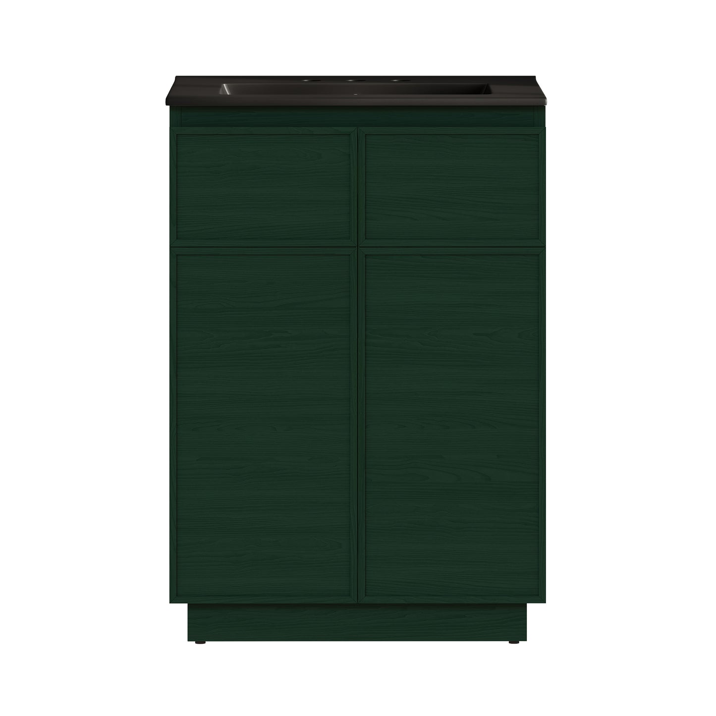 Swiss Madison, St. Tropez 24" Freestanding Bathroom Vanity in Green Oak with Black 3-Hole Widespread Sink Top