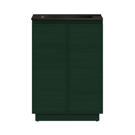 Swiss Madison, St. Tropez 24" Freestanding Bathroom Vanity in Green Oak with Black 3-Hole Widespread Sink Top