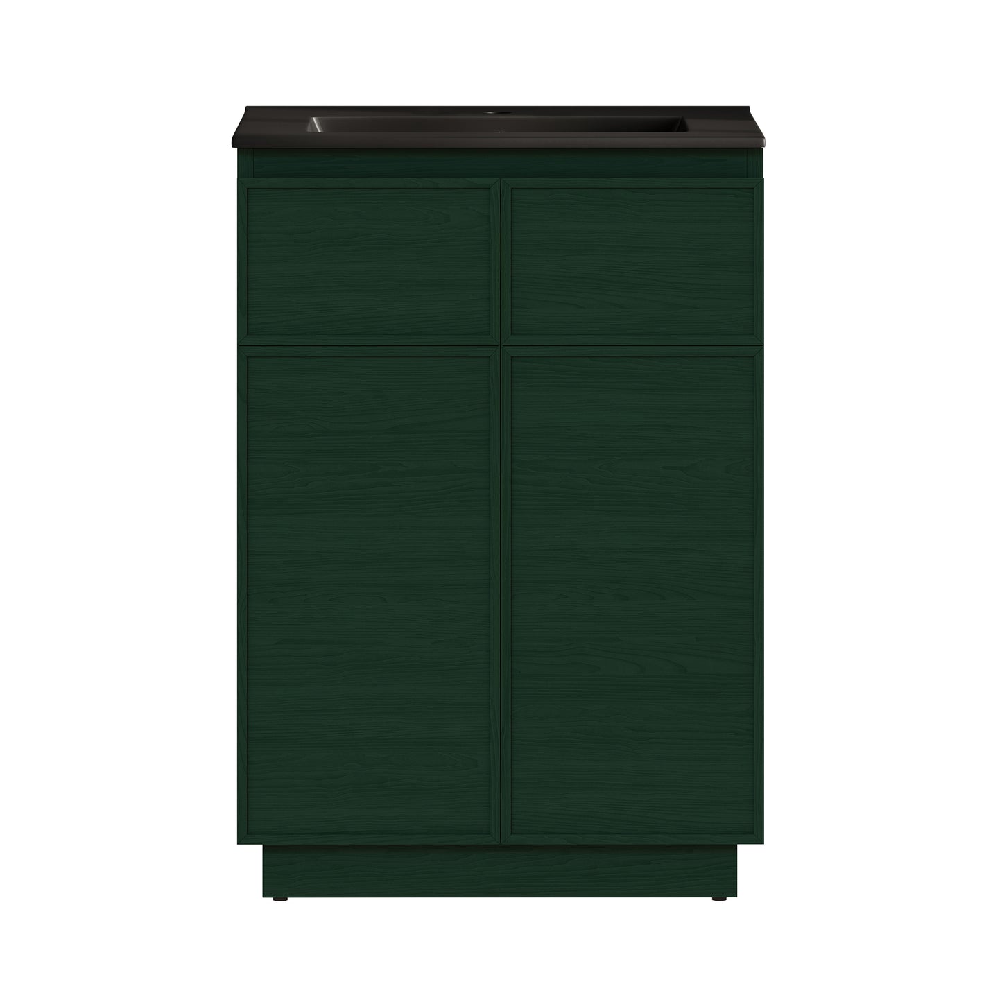 Swiss Madison, St. Tropez 24" Freestanding Bathroom Vanity in Green Oak with Black Sink Top