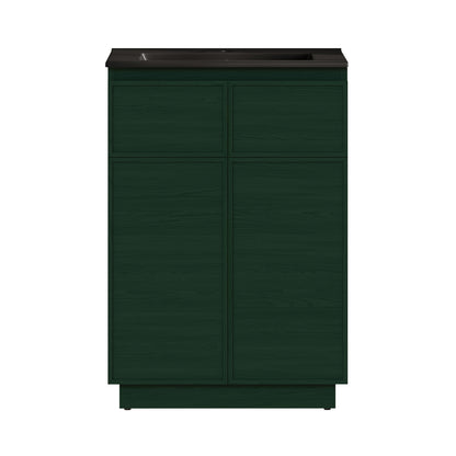 Swiss Madison, St. Tropez 24" Freestanding Bathroom Vanity in Green Oak with Black Sink Top