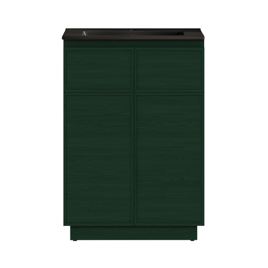 Swiss Madison, St. Tropez 24" Freestanding Bathroom Vanity in Green Oak with Black Sink Top