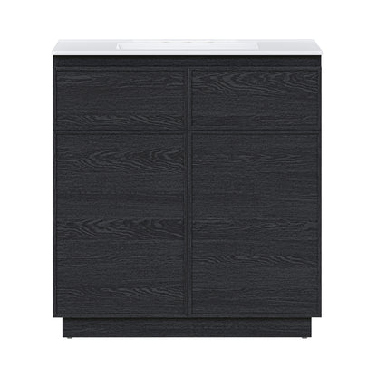Swiss Madison, St. Tropez 36" Freestanding Bathroom Vanity in Black Oak with 3-Hole Widespread Sink Top