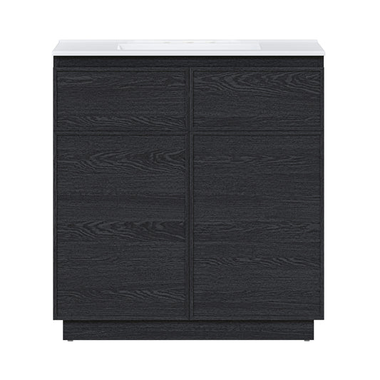 Swiss Madison, St. Tropez 36" Freestanding Bathroom Vanity in Black Oak with 3-Hole Widespread Sink Top