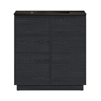 Swiss Madison, St. Tropez 36" Freestanding Bathroom Vanity in Black Oak with Black Sink Top