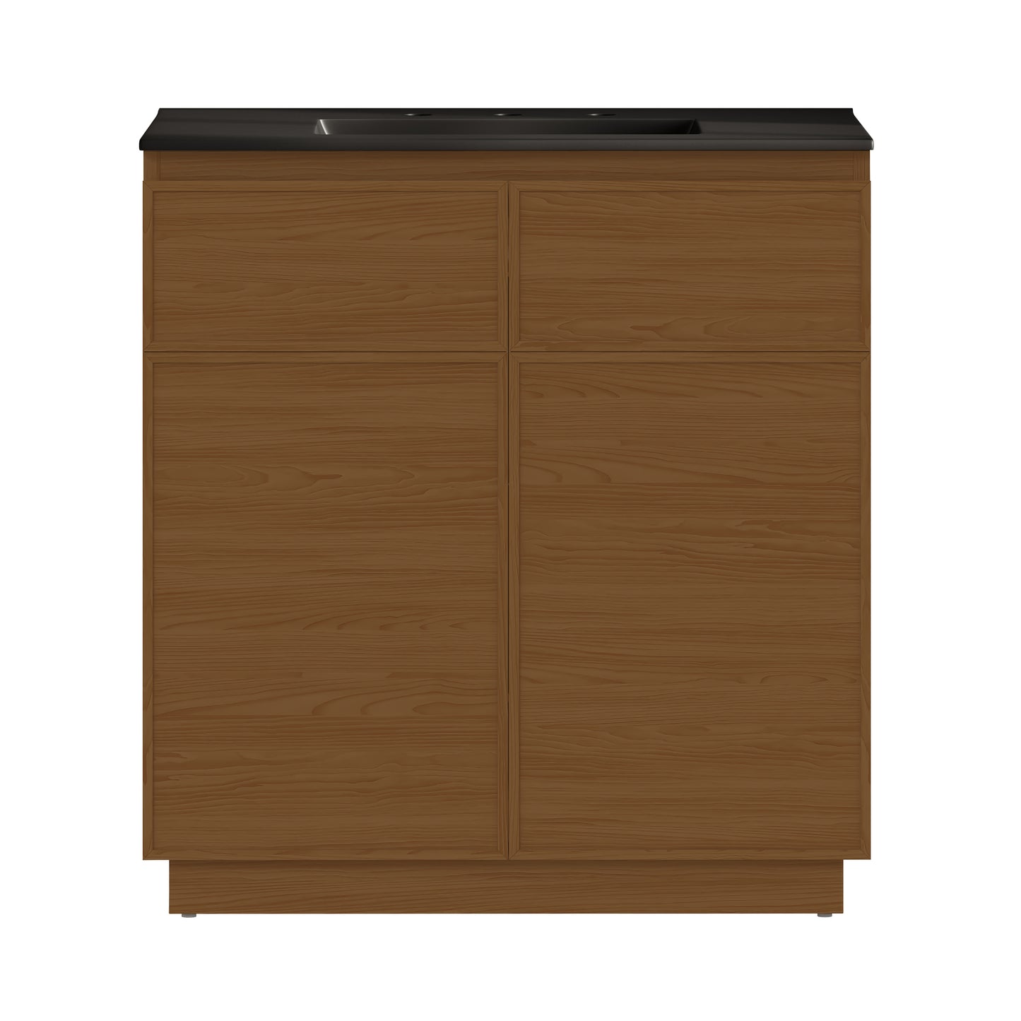 Swiss Madison, St. Tropez 36" Freestanding Bathroom Vanity in Brown Oak with Black 3-Hole Widespread Sink Top