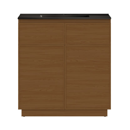 Swiss Madison, St. Tropez 36" Freestanding Bathroom Vanity in Brown Oak with Black Sink Top
