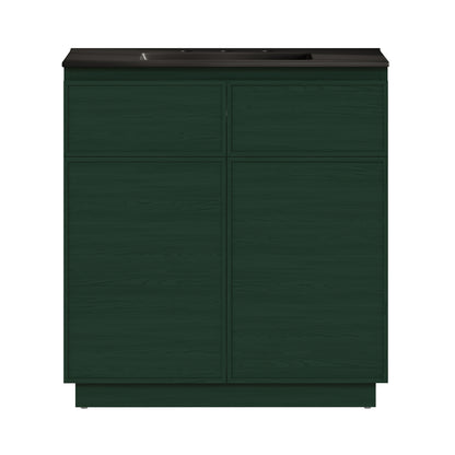 Swiss Madison, St. Tropez 36" Freestanding Bathroom Vanity in Green Oak with Black 3-Hole Widespread Sink Top