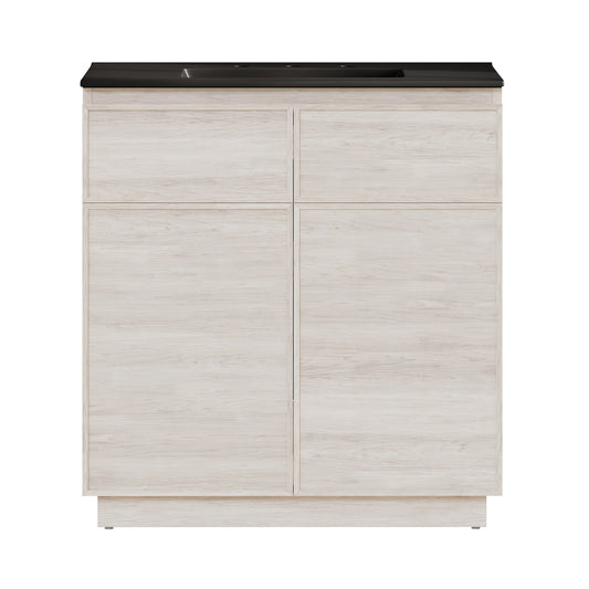 Swiss Madison, St. Tropez 36" Freestanding Bathroom Vanity in White Oak with Black 3-Hole Widespread Sink Top