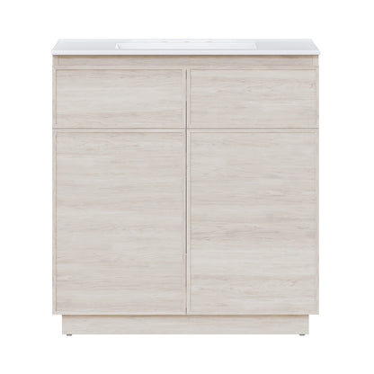 Swiss Madison, St. Tropez 36" Freestanding Bathroom Vanity in White Oak with 3-Hole Widespread Sink Top