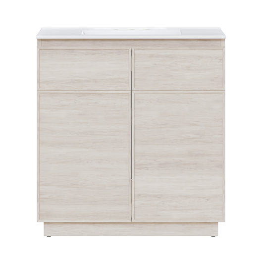 Swiss Madison, St. Tropez 36" Freestanding Bathroom Vanity in White Oak with 3-Hole Widespread Sink Top