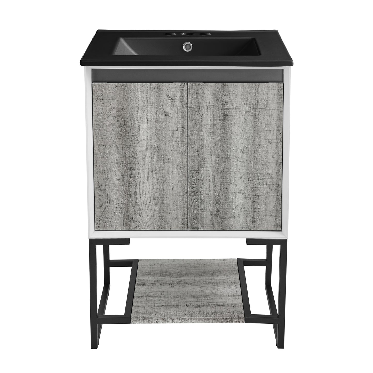 Swiss Madison, Marseille 24 in. Gray Oak Bathroom Vanity With Black, 3-Hole Ceramic Sink Top