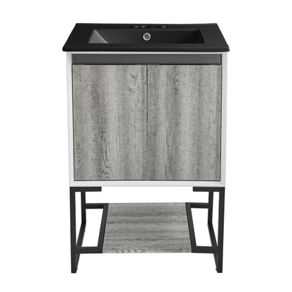 Swiss Madison, Marseille 24 in. Gray Oak Bathroom Vanity With Black, 3-Hole Ceramic Sink Top
