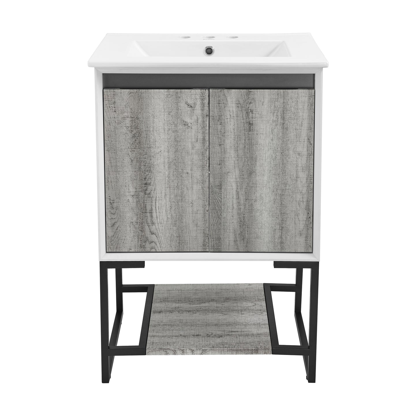 Swiss Madison, Marseille 24 in. Gray Oak Bathroom Vanity With White, 3-Hole Ceramic Sink Top