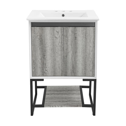 Swiss Madison, Marseille 24 in. Gray Oak Bathroom Vanity With White, 3-Hole Ceramic Sink Top