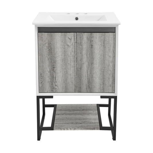 Swiss Madison, Marseille 24 in. Gray Oak Bathroom Vanity With White, 3-Hole Ceramic Sink Top