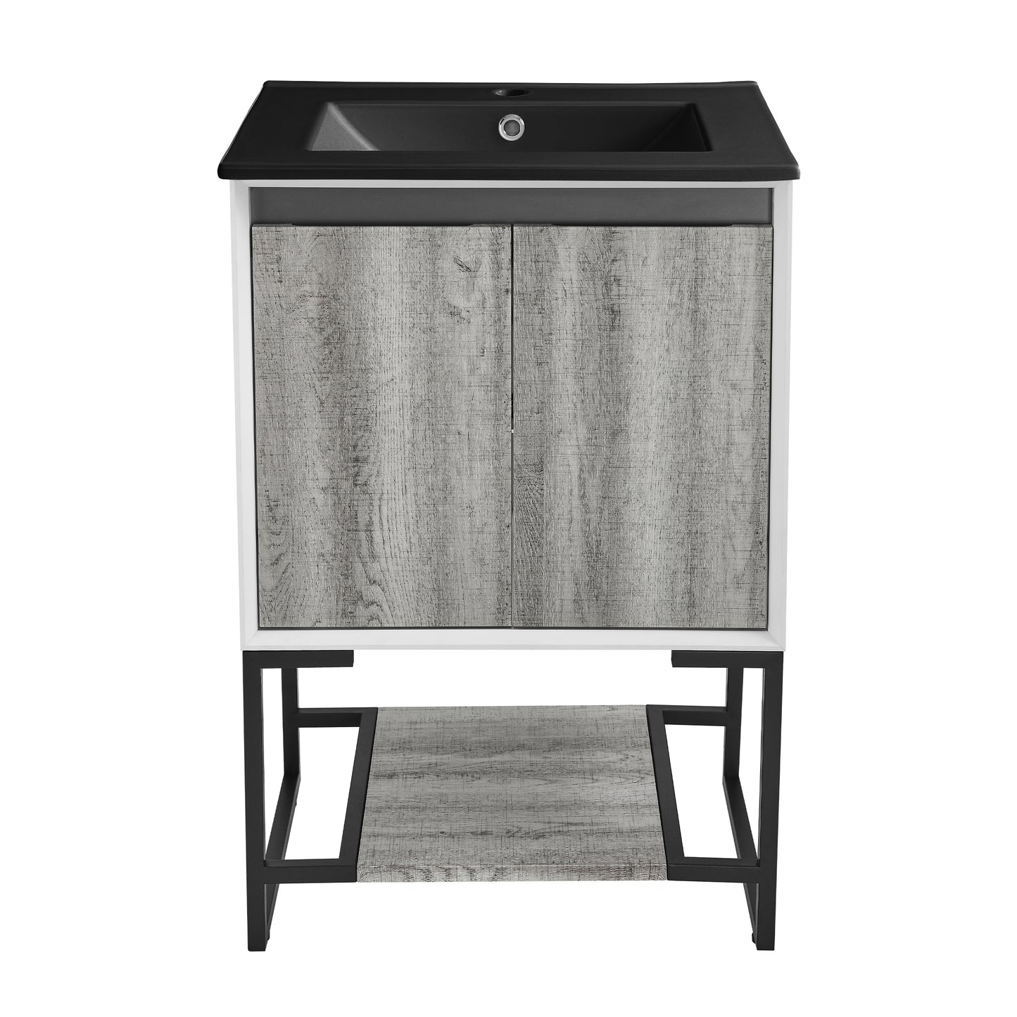 Swiss Madison, Marseille 24 in. Gray Oak Bathroom Vanity With Black Ceramic Sink Top