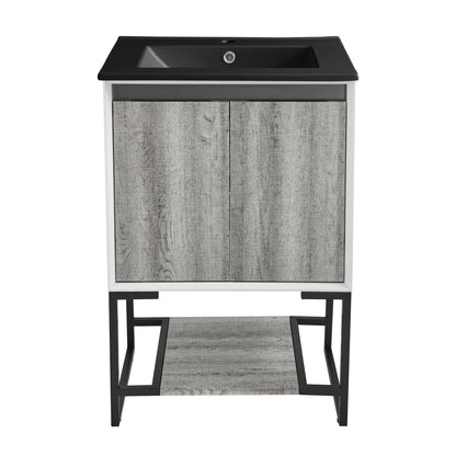 Swiss Madison, Marseille 24 in. Gray Oak Bathroom Vanity With Black Ceramic Sink Top
