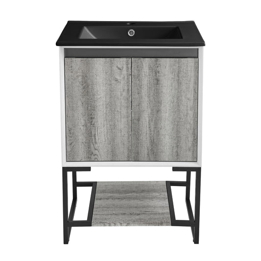 Swiss Madison, Marseille 24 in. Gray Oak Bathroom Vanity With Black Ceramic Sink Top