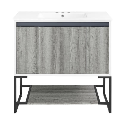 Swiss Madison, Marseille 36 in. Gray Bathroom Vanity With White, 3-Hole Ceramic Sink Top