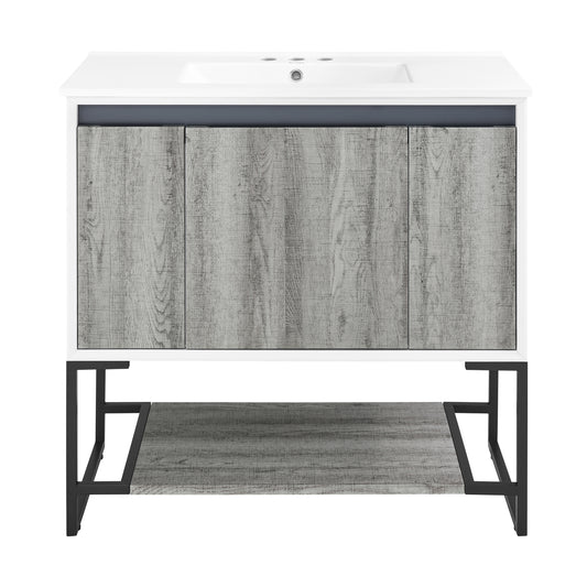 Swiss Madison, Marseille 36 in. Gray Bathroom Vanity With White, 3-Hole Ceramic Sink Top