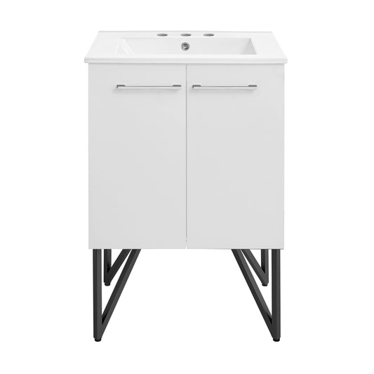 Swiss Madison, Annecy 24 in. White Bathroom Vanity With White, 3-Hole Ceramic Sink Top
