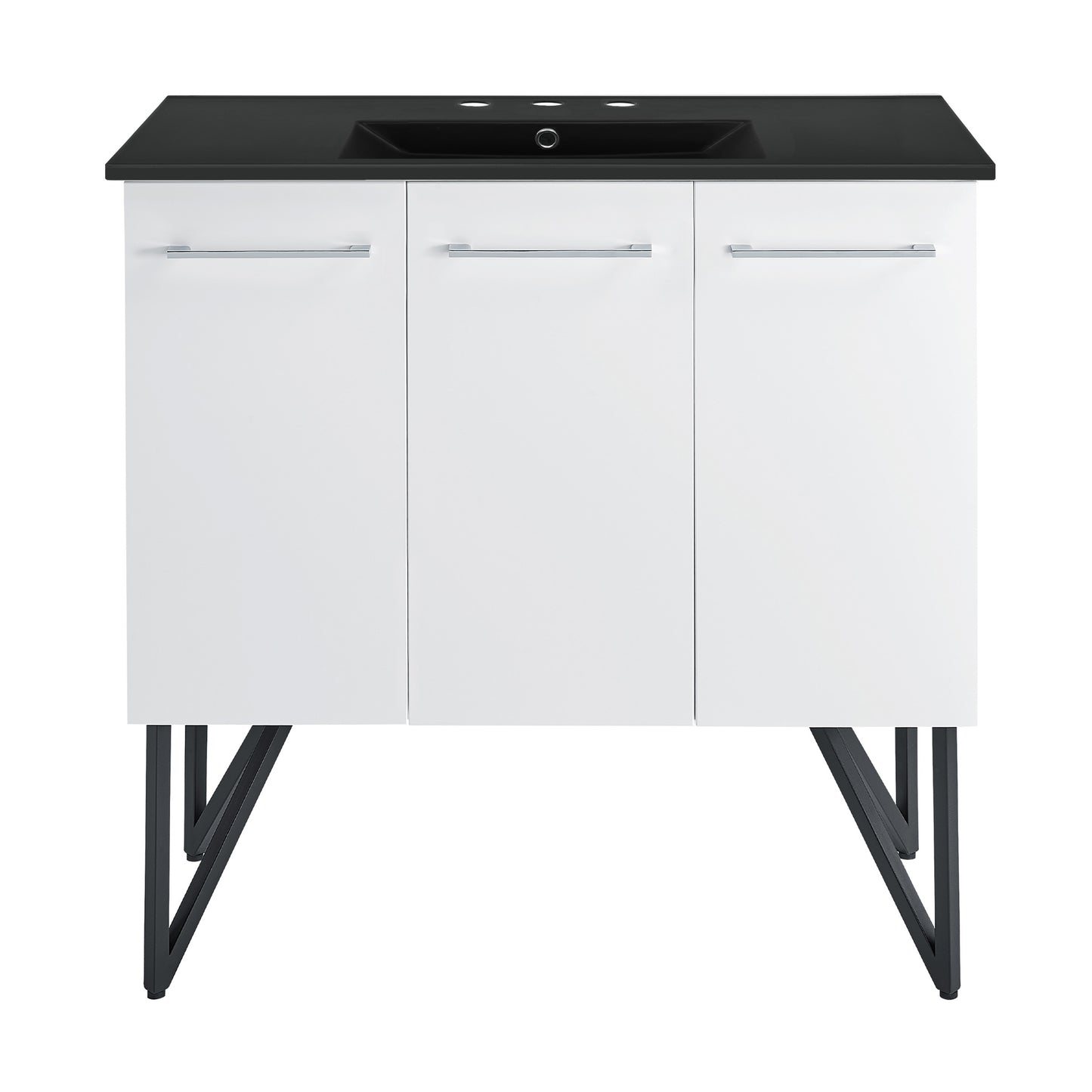 Swiss Madison, Annecy 36 in. White Bathroom Vanity With Black, 3-Hole Ceramic Sink Top