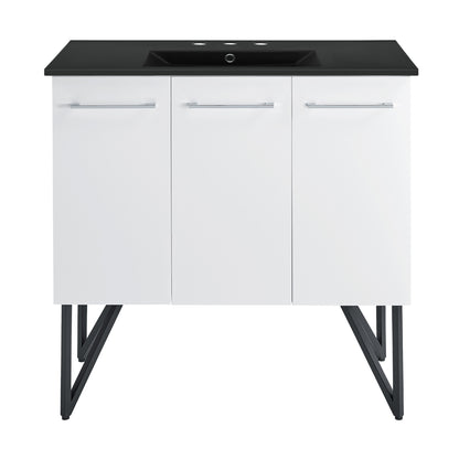 Swiss Madison, Annecy 36 in. White Bathroom Vanity With Black, 3-Hole Ceramic Sink Top