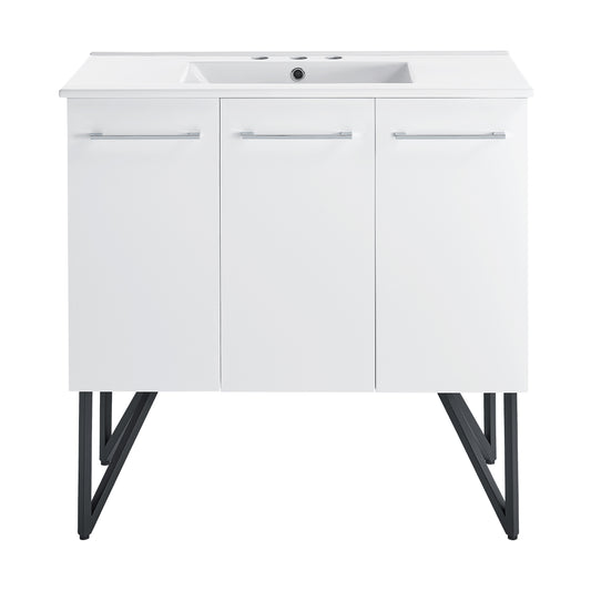 Swiss Madison, Annecy 36 in. White Bathroom Vanity With White, 3-Hole Ceramic Sink Top