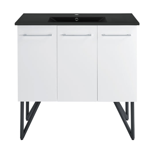 Swiss Madison, Annecy 36 in. White Bathroom Vanity With Black Ceramic Sink Top