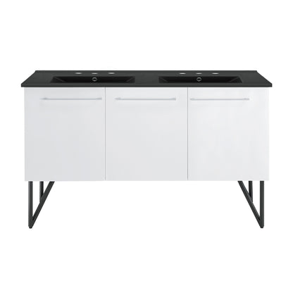 Swiss Madison, Annecy 60 in. White, Double Basin Bathroom Vanity With Black, 3-Hole Artificial Stone Sink Top