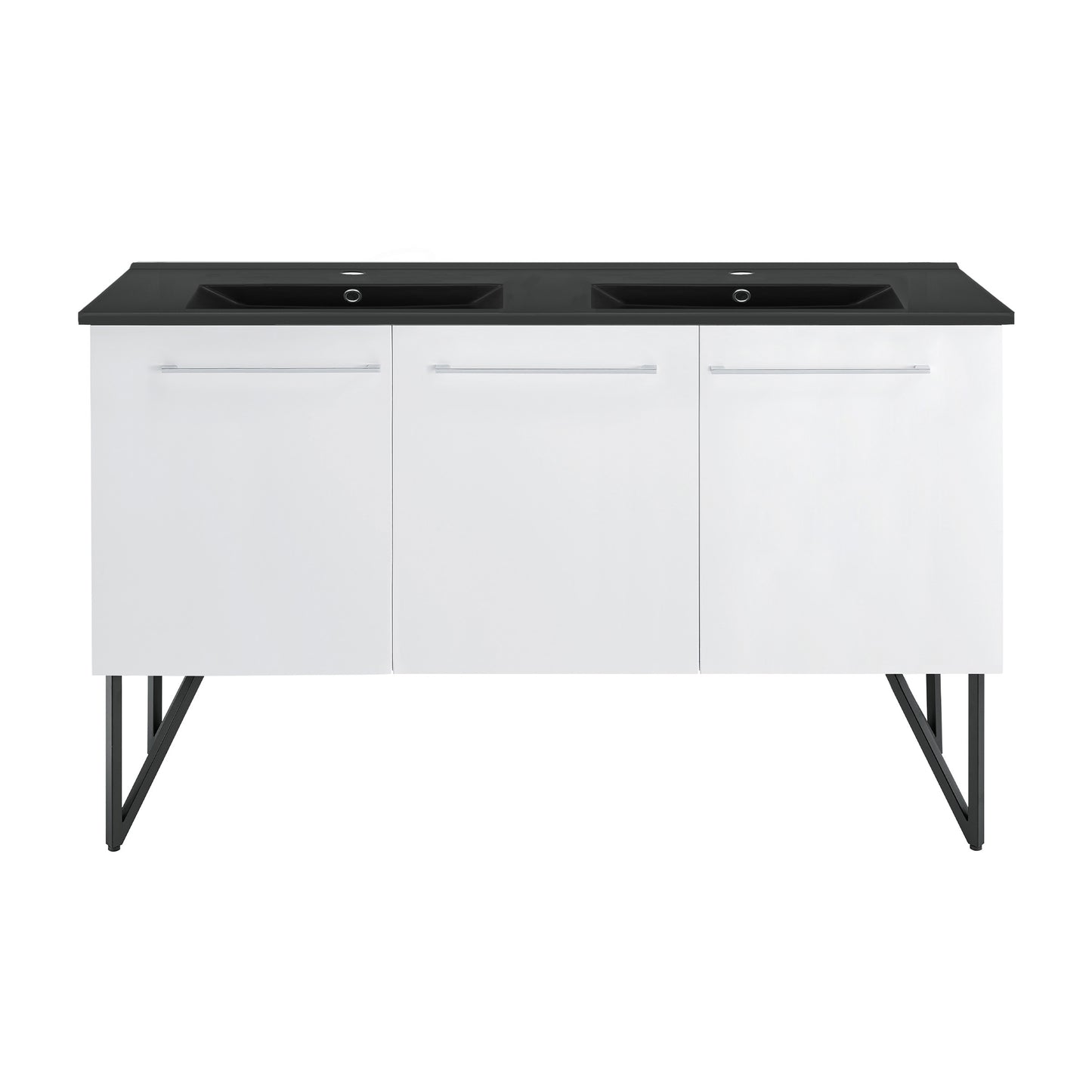 Swiss Madison, Annecy 60 in. White, Double Basin Bathroom Vanity With Black Artificial Stone Sink Top