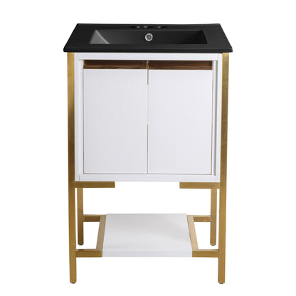 Swiss Madison, Marseille 24 in. White Bathroom Vanity With Black, 3-Hole Ceramic Sink Top