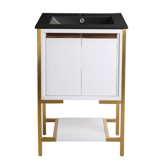 Swiss Madison, Marseille 24 in. White Bathroom Vanity With Black Ceramic Sink Top