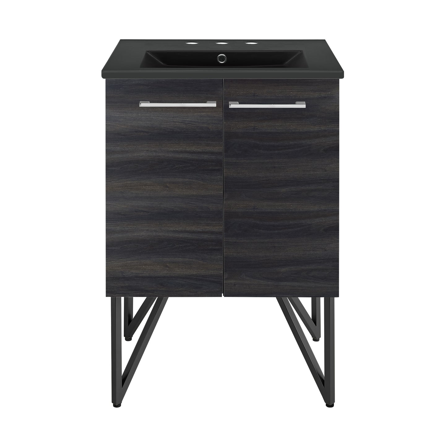 Swiss Madison, Annecy 24 in. Black Walnut Bathroom Vanity With Black, 3-Hole Ceramic Sink Top