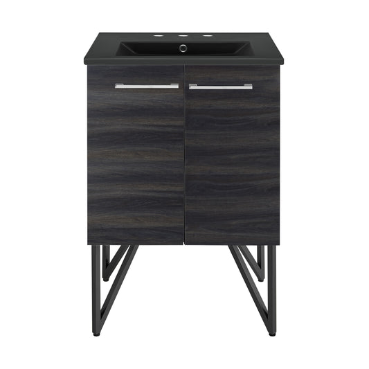 Swiss Madison, Annecy 24 in. Black Walnut Bathroom Vanity With Black, 3-Hole Ceramic Sink Top