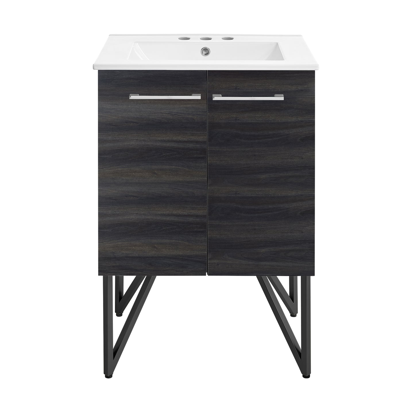 Swiss Madison, Annecy 24 in. Black Walnut Bathroom Vanity With White, 3-Hole Ceramic Sink Top