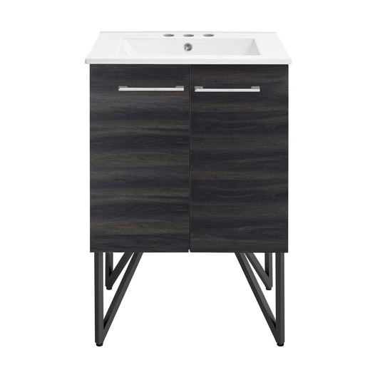 Swiss Madison, Annecy 24 in. Black Walnut Bathroom Vanity With White, 3-Hole Ceramic Sink Top