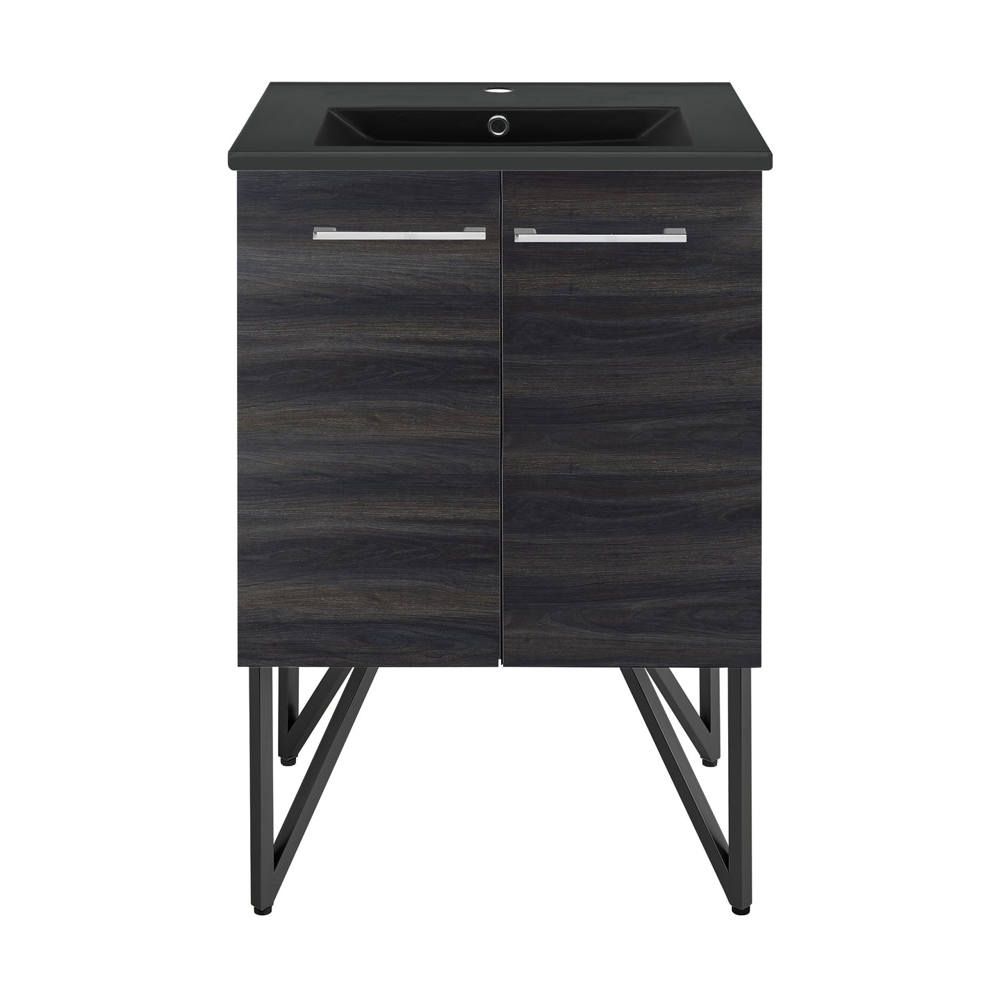 Swiss Madison, Annecy 24 in. Black Walnut Bathroom Vanity With Black Ceramic Sink Top